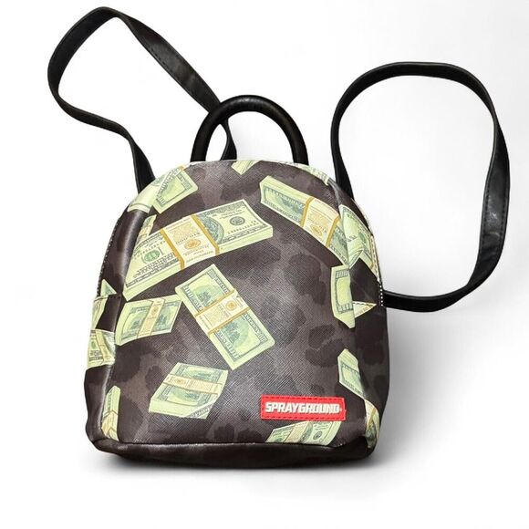 Sprayground Handbags - Sprayground Women's Money on Black Leopard Print Limited Edition Mini Backpack